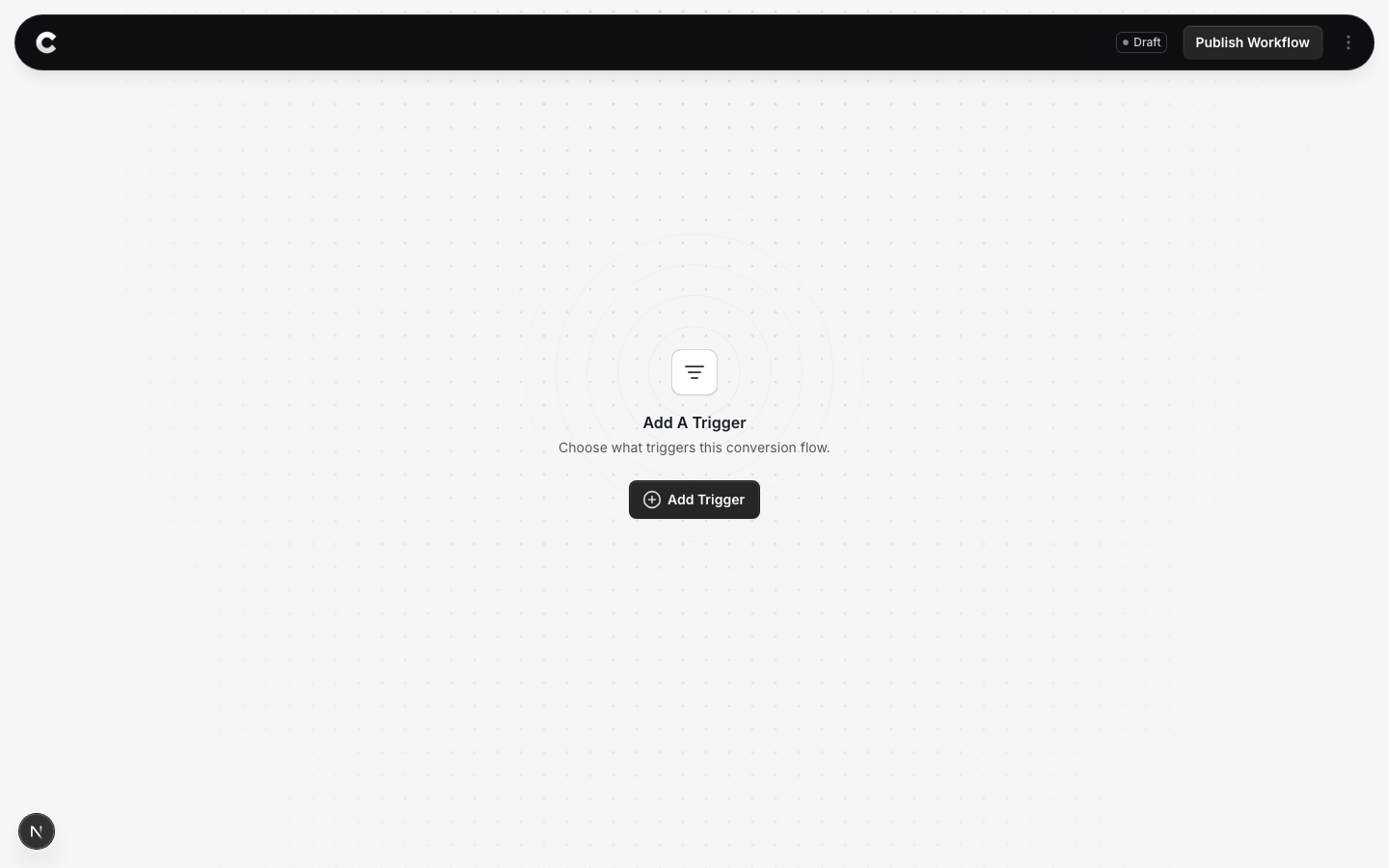The empty flow builder showing the Add A Trigger panel and an Add Trigger button