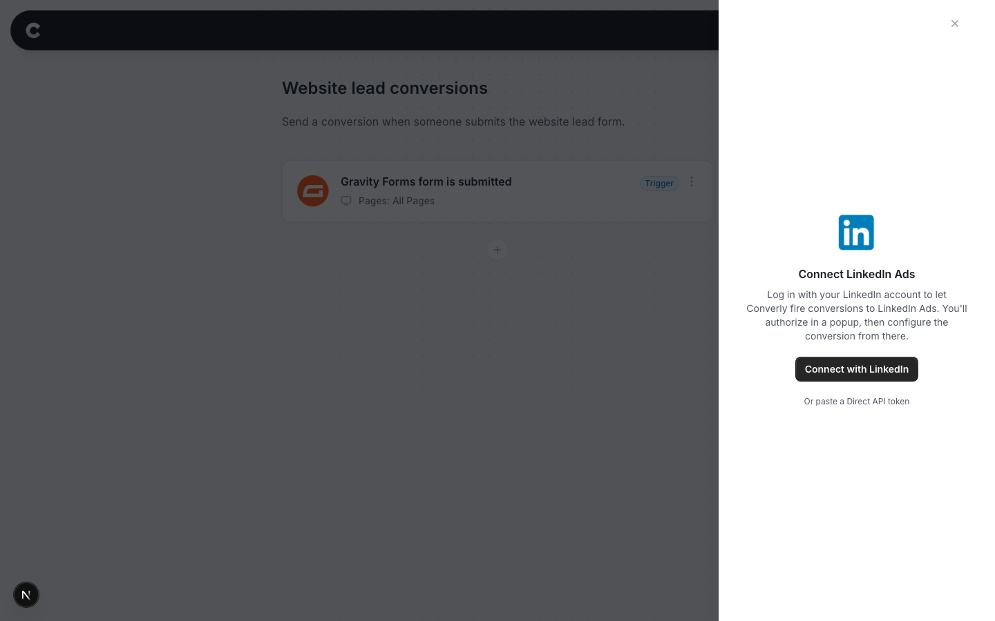 The Connect LinkedIn Ads screen with a Connect with LinkedIn button