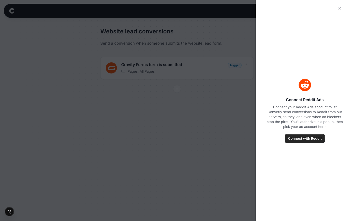 The Connect Reddit Ads screen with a Connect with Reddit button