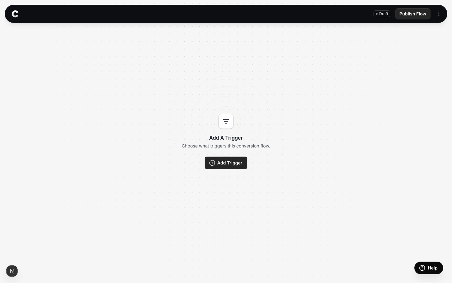 The empty flow builder showing the Add A Trigger panel and an Add Trigger button