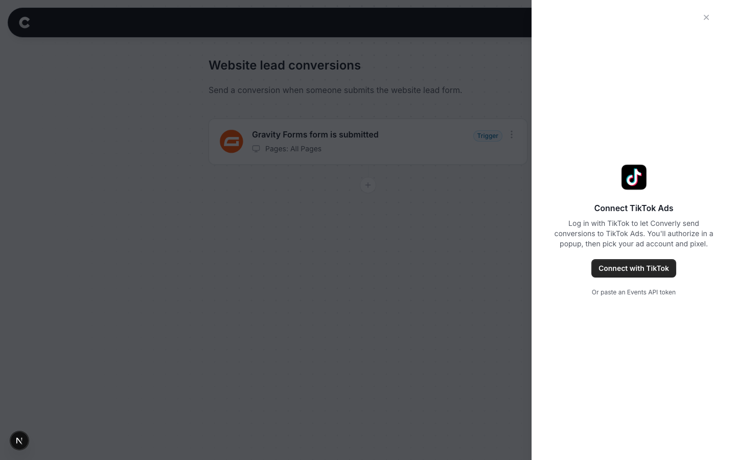 The Connect TikTok Ads screen with a Connect with TikTok button