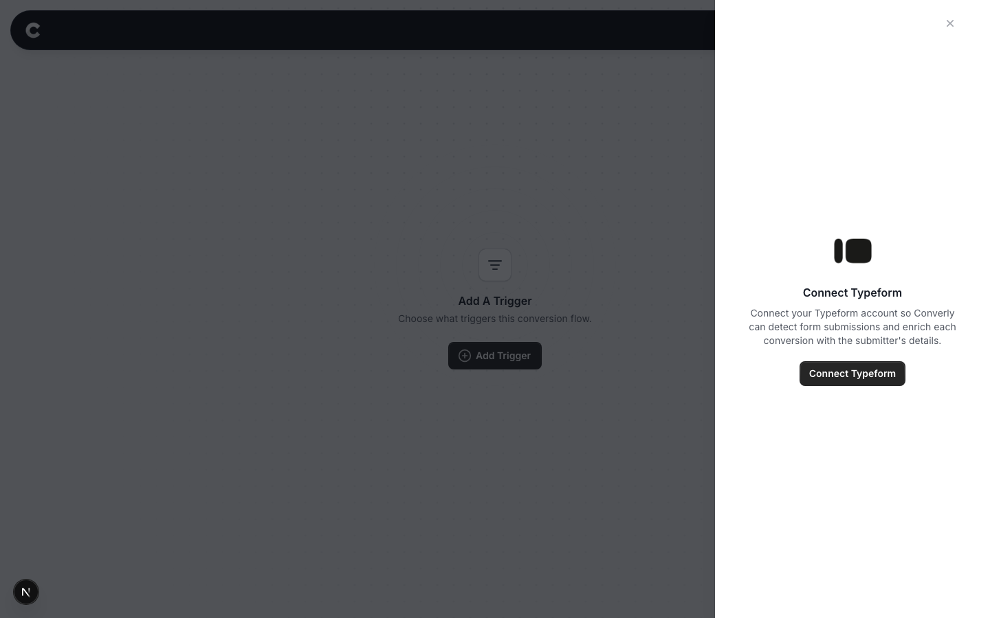 The Connect Typeform screen with a Connect Typeform button