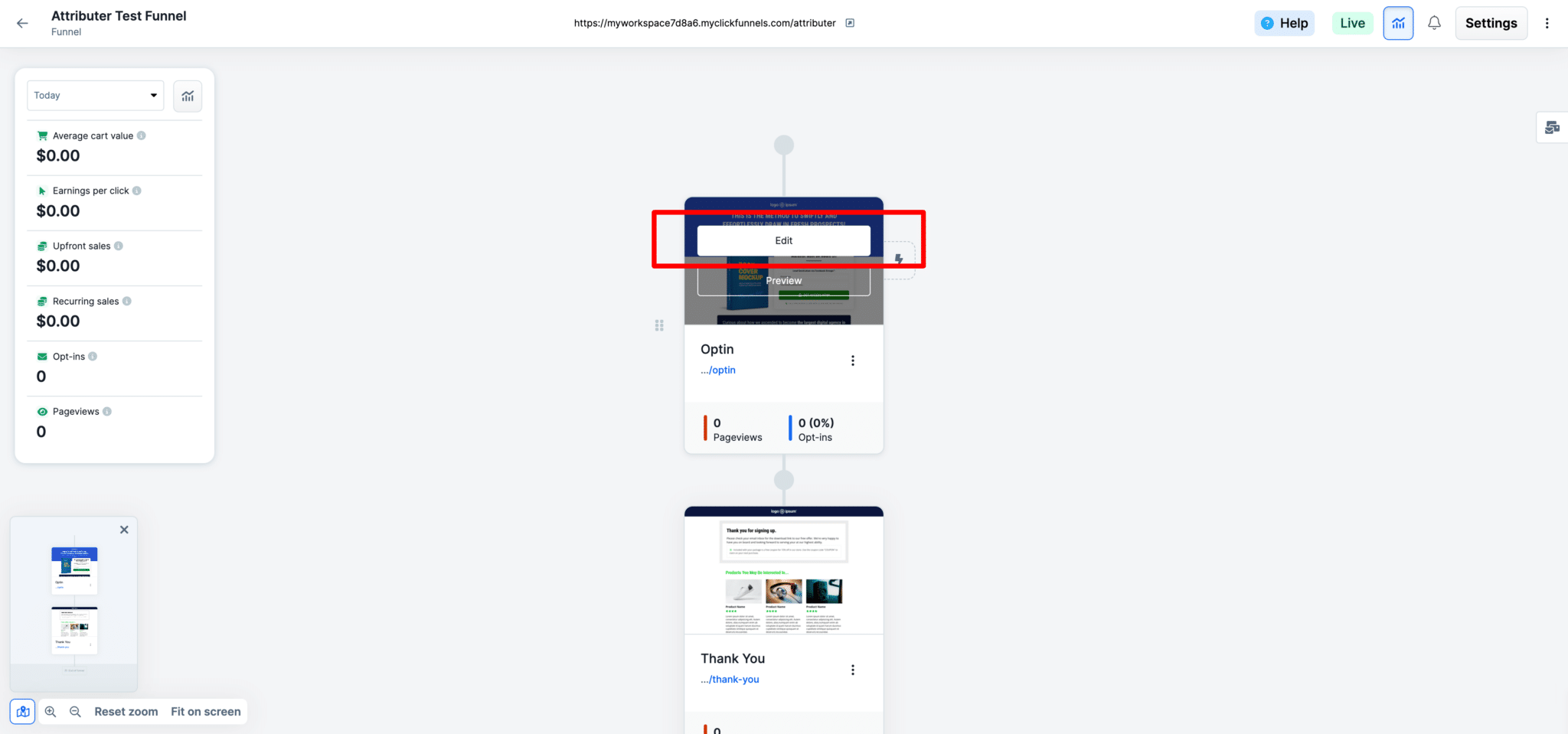The ClickFunnels screen where head code is added