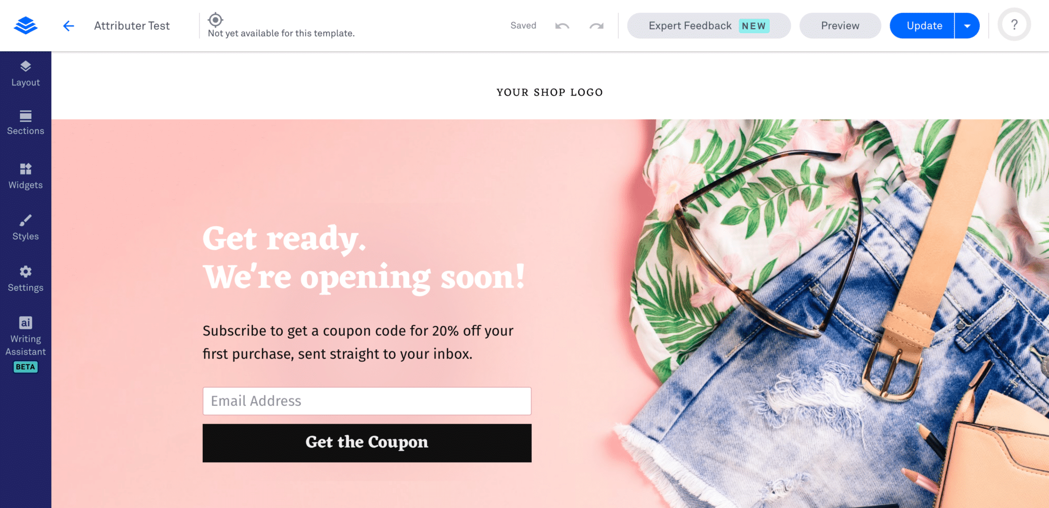 The Leadpages editor with the Publish button highlighted in the top right