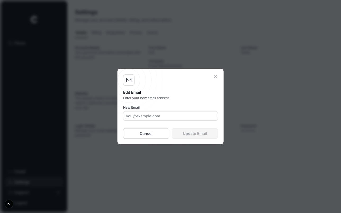 The Edit Email window with a New Email field